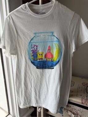 SpongeBob Squarepants White Tee with Blue Fishbowl Graphic